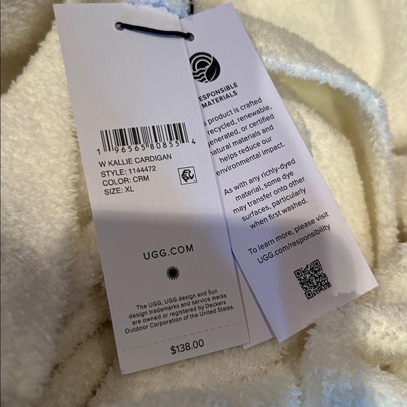 NWT UGG kallie Soft Cream white open front Cardigan size XL - Picture 8 of 13